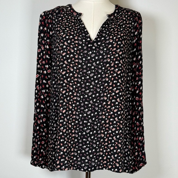 Fat Face Black Multicolor Floral V-Neck Smocked Detail Blouse Women’s Size 10 - Picture 1 of 11